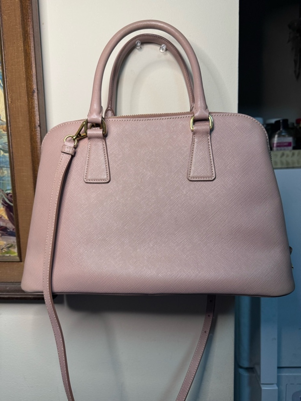 Prada Double-Handle Saffiano Satchel in Blush Pink - Picture 3 of 16